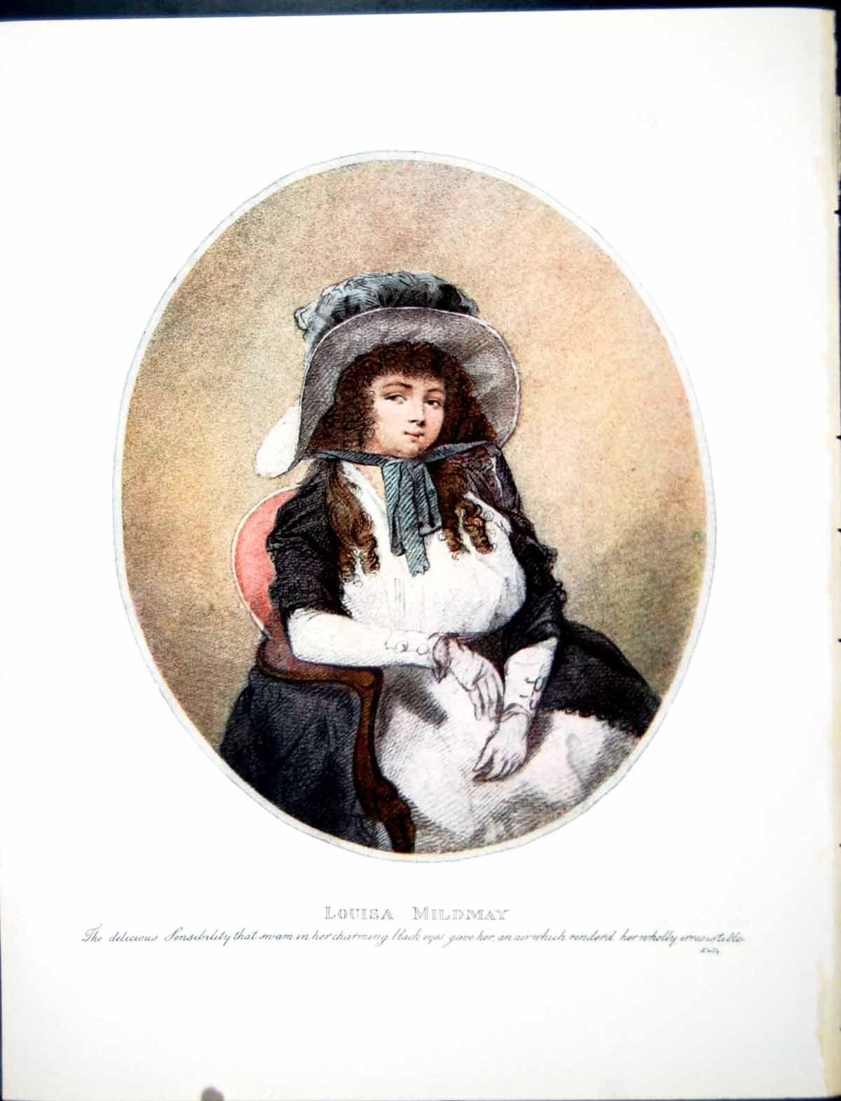 Old Antique Print Louisa Mildmay Portrait Young Woman Hat Bow Seated 1905 20th