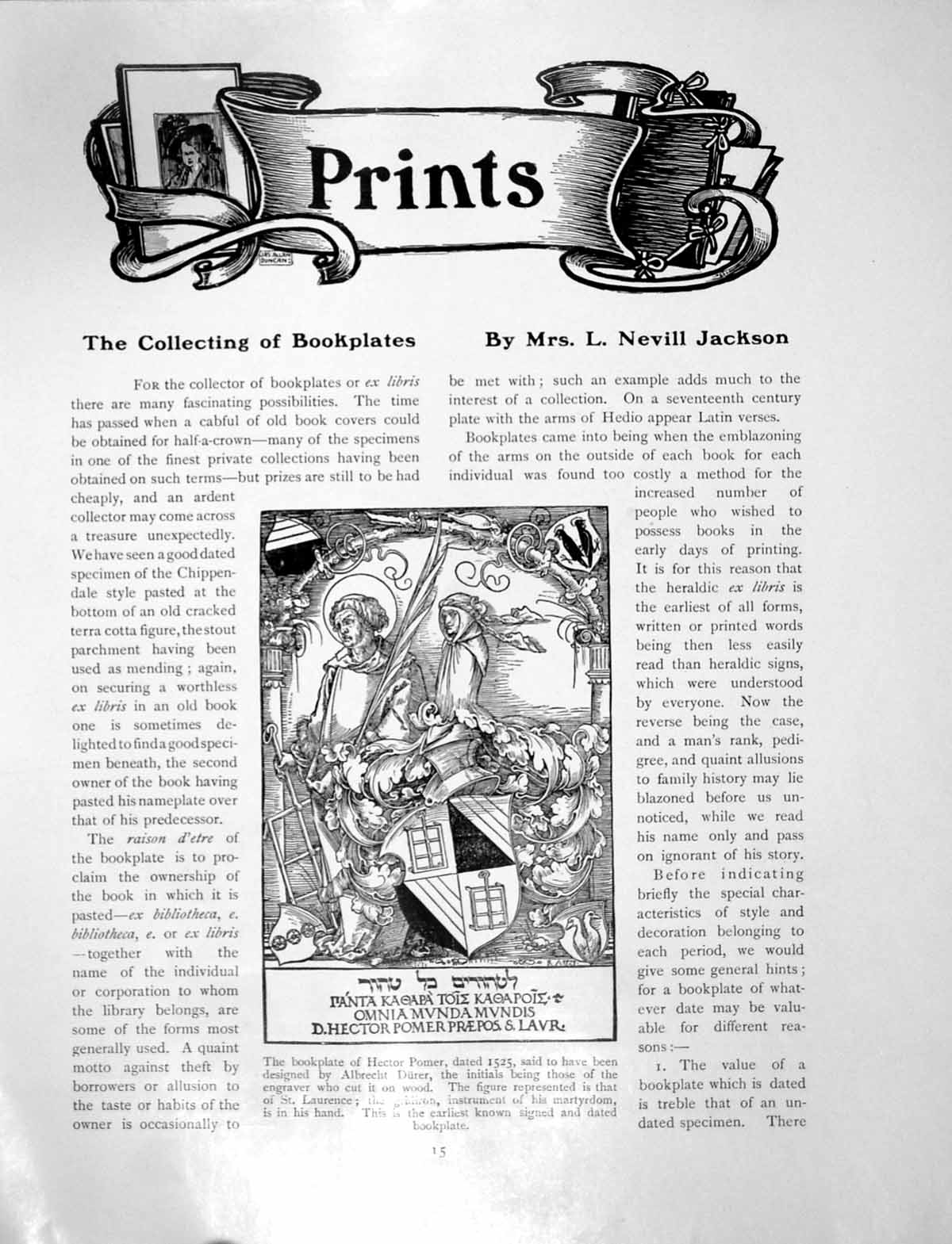 Antique Old Print Collecting Bookplates Hector Pomer John BellPages 1906