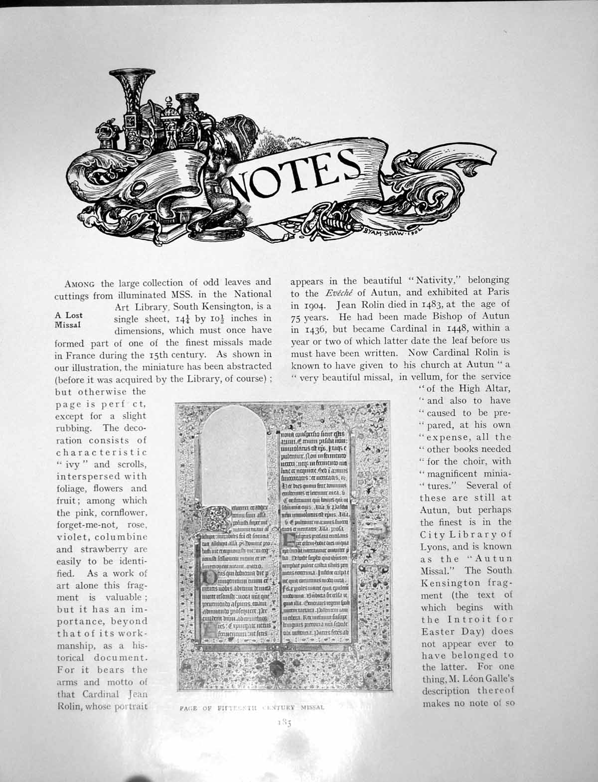 Old Notes Part C15Th Missal Pitcher Portraits Bucks LacePages 1906