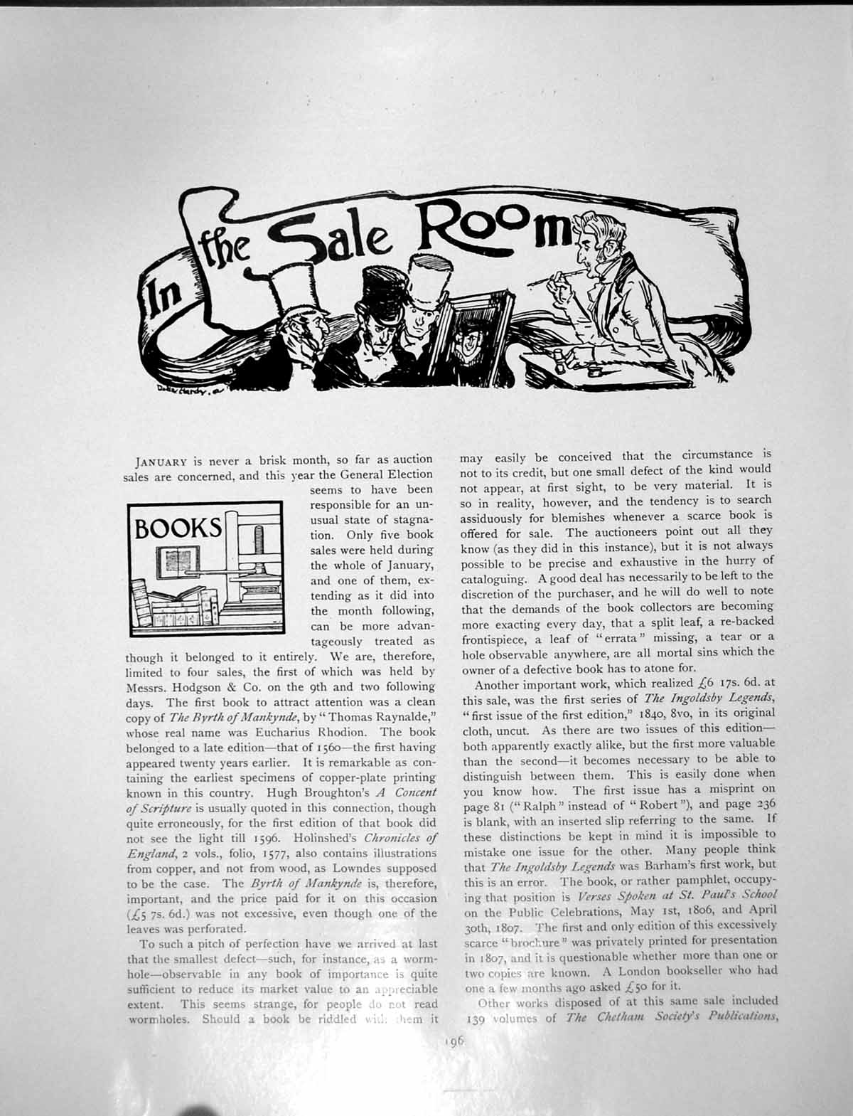 Antique Print Sale Room Men Top Hat Auctioneer Books PicturesPages 1906
