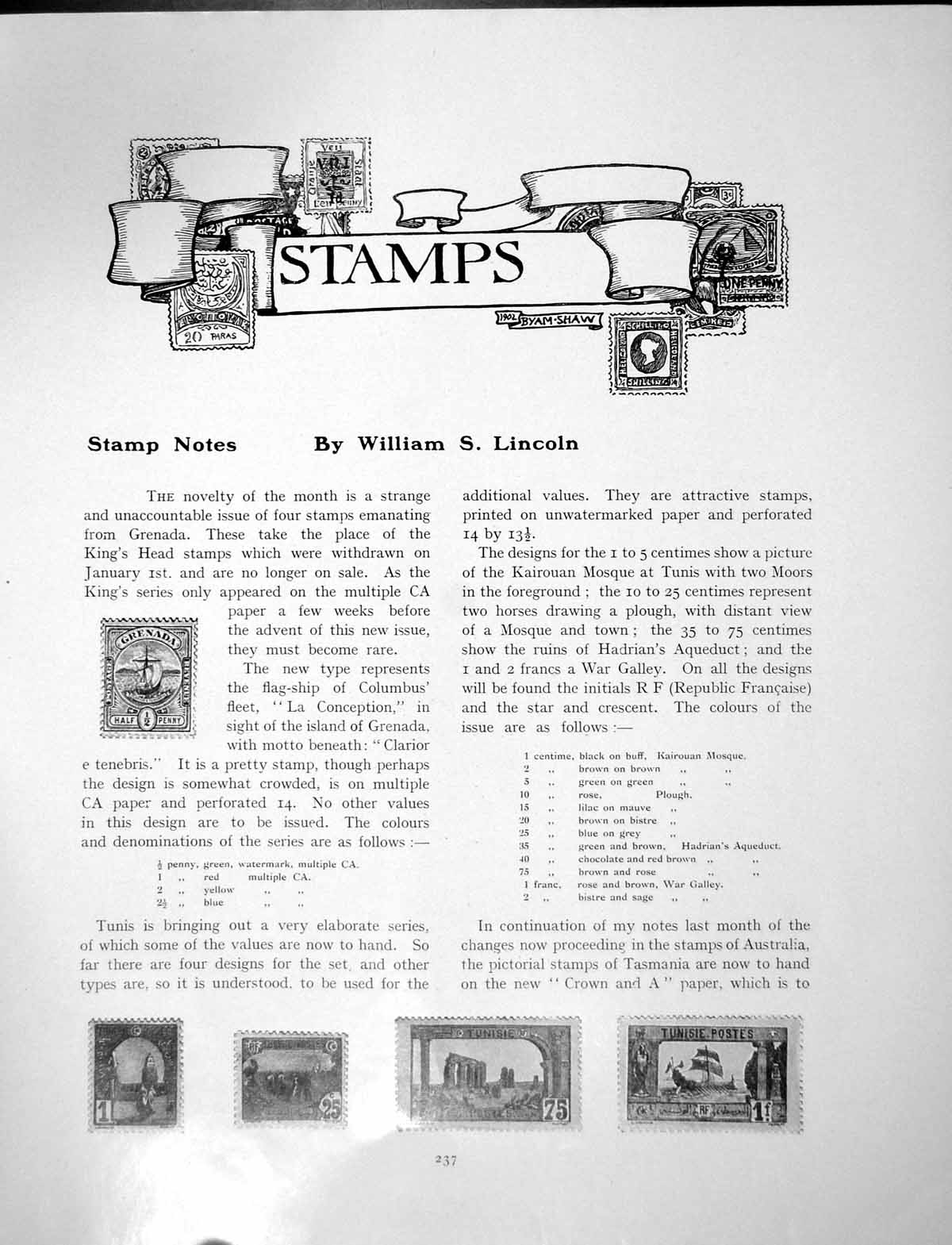 Antique Old Print Stamp Notes Grenada Tasmania Western AustraliaPage 1906