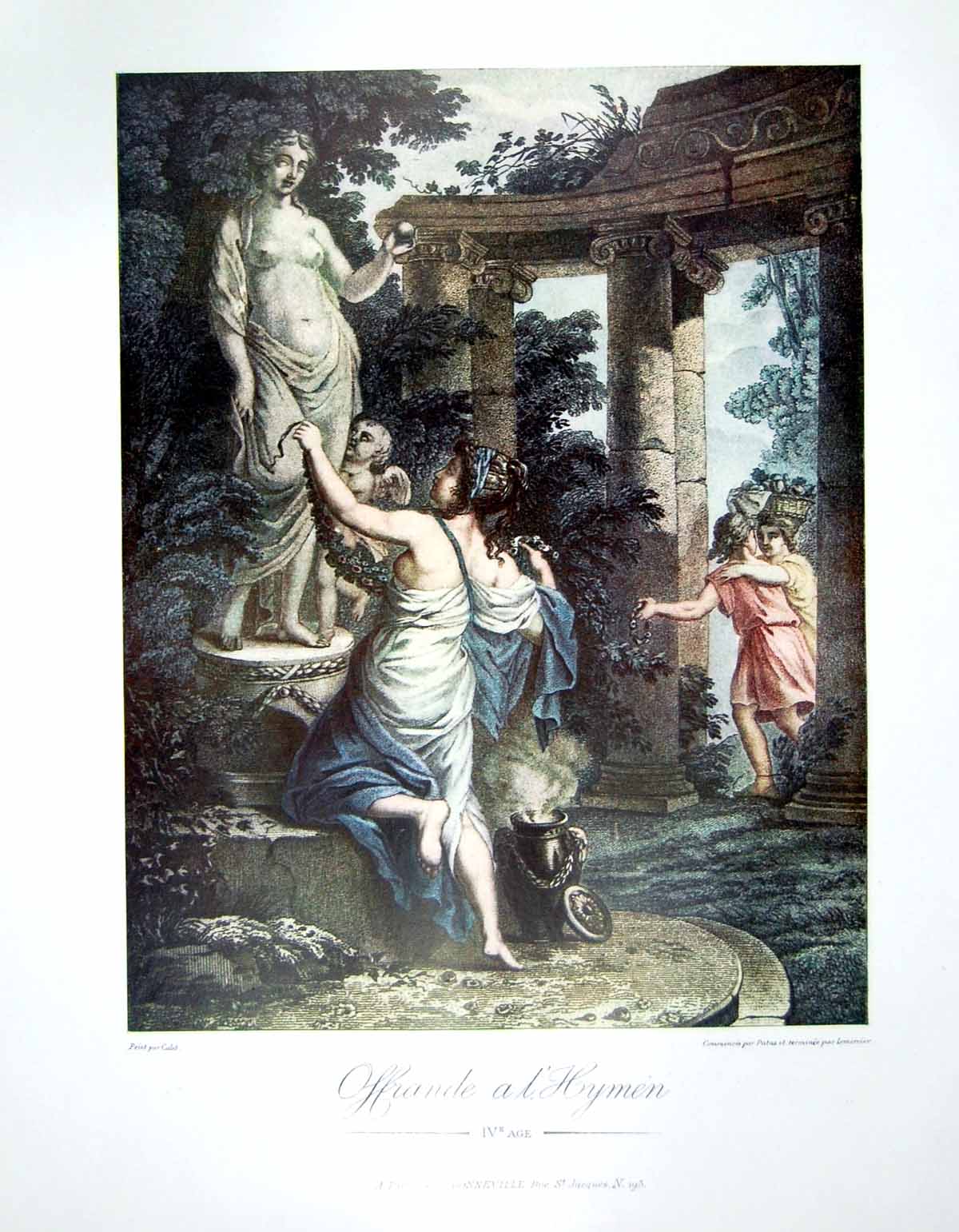 Antique Print Offrande A L'Hymen Offering Friendship Garlanding Statue 1906