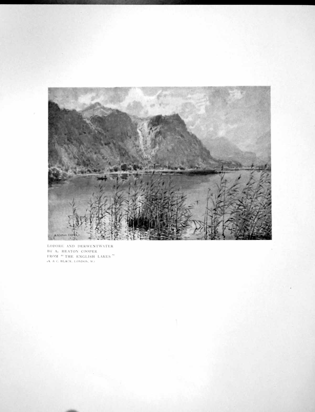 Antique Old Print Lodore And Derwentwater A Heaton Cooper English Lakes 1906
