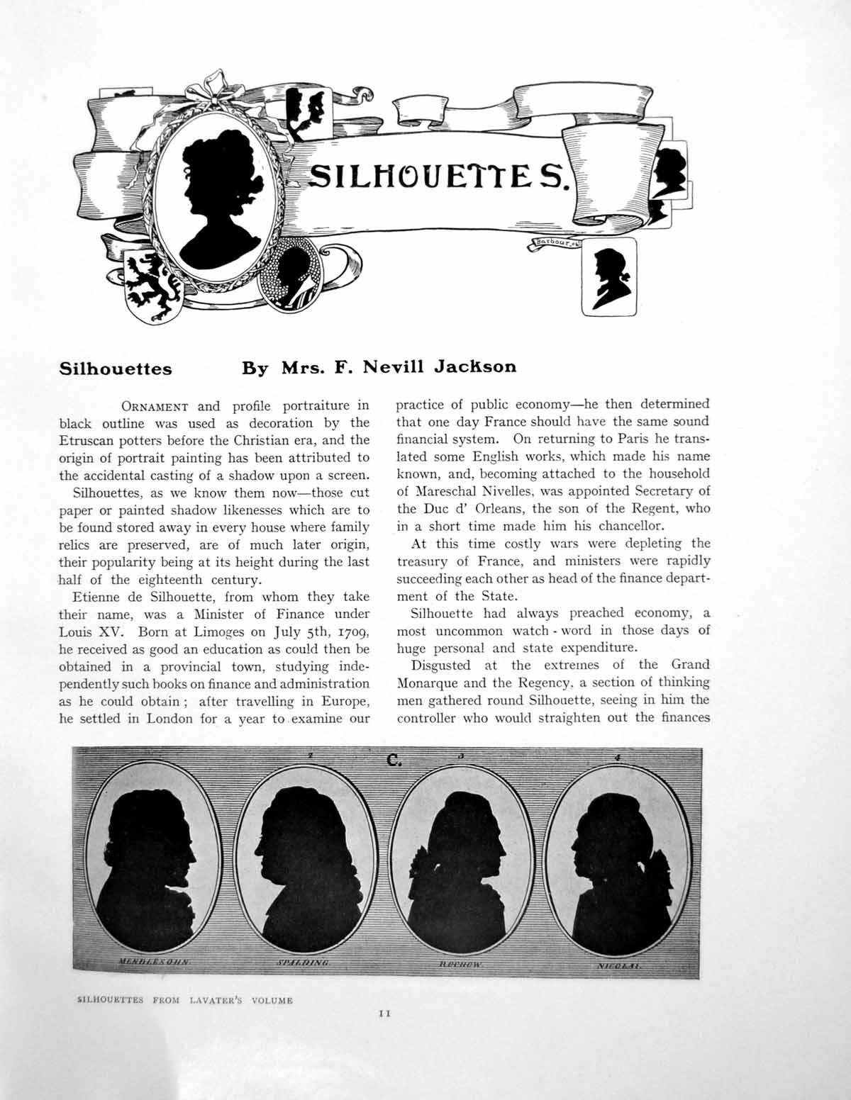 Antique Old Print Silhouettes From Lavater'S Volume CheckmatePages 1906