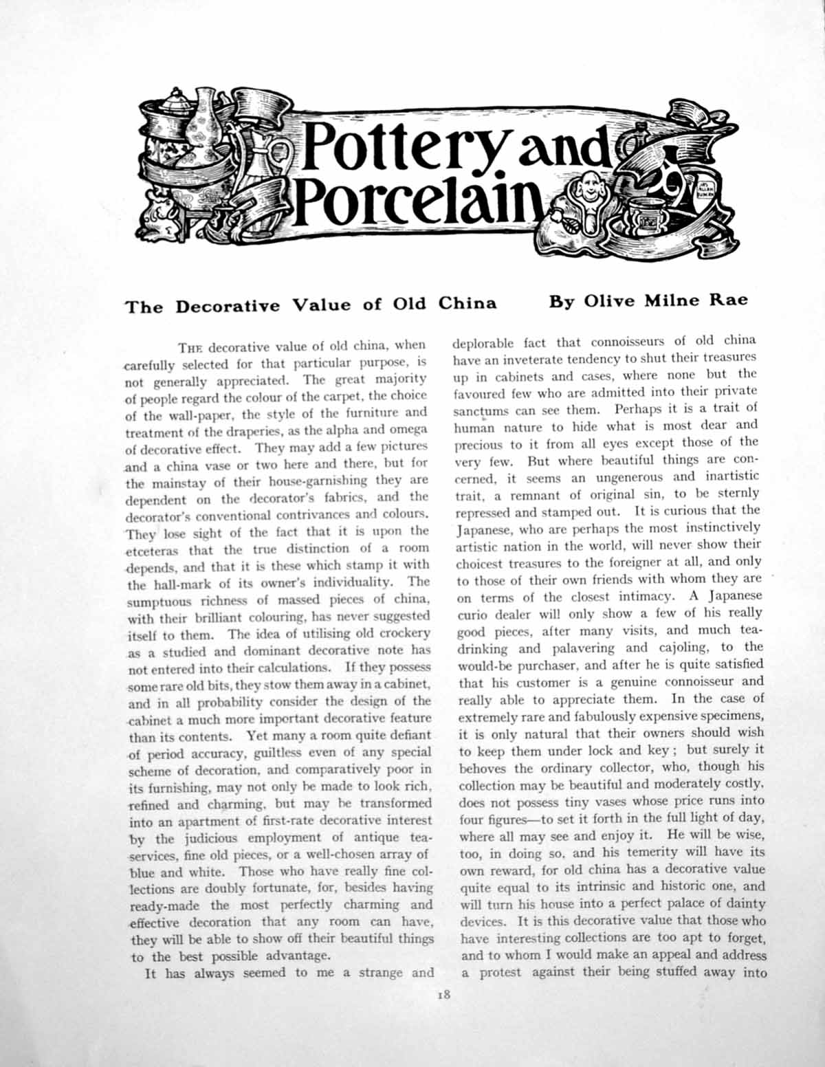 Old Antique Print The Decorative Value China Corner ShelvesPages 1906