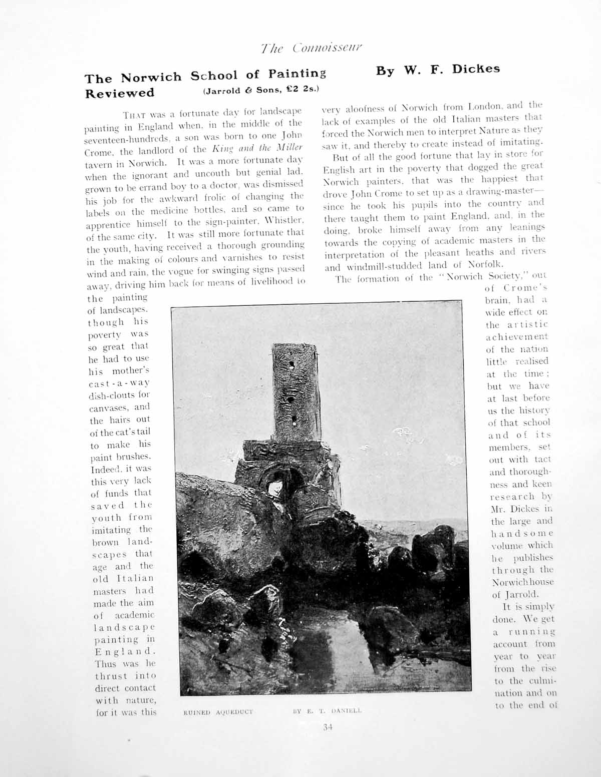 Antique Print Norwich School Painting Reviewed Ruined AqeductPages 1906