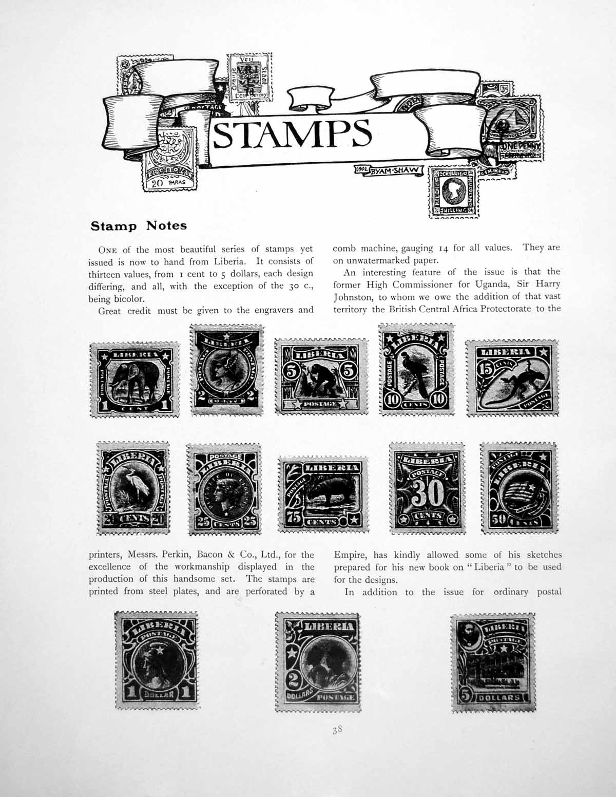 Antique Print Stamp Notes Liberia Barbados After Storm CotmanPages 1906