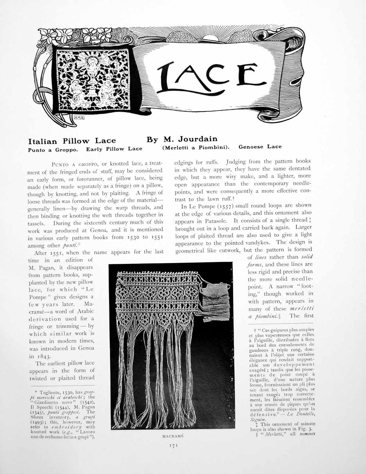 Old Antique Print Italian Pillow Lace Punto A Groppo GenoesePages 1906