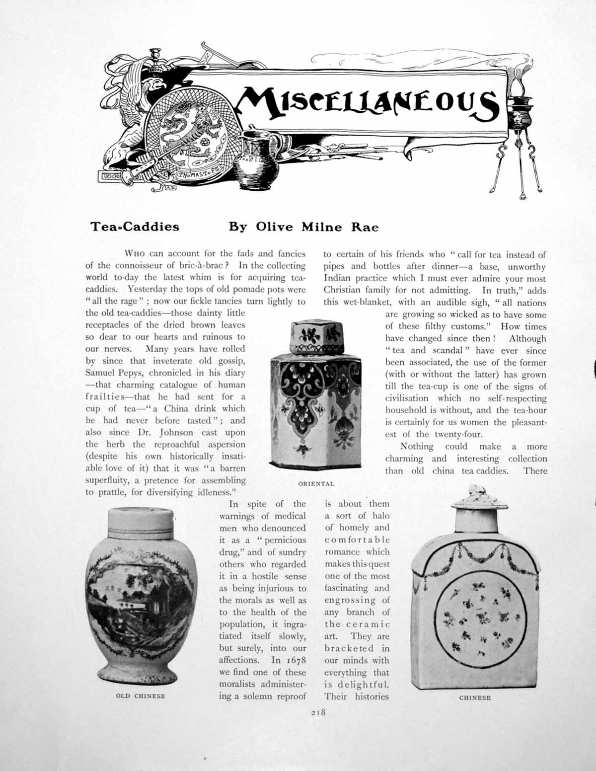 Antique Old Print Miscellaneous Tea-Caddies Worcester LowestoftPages 1906