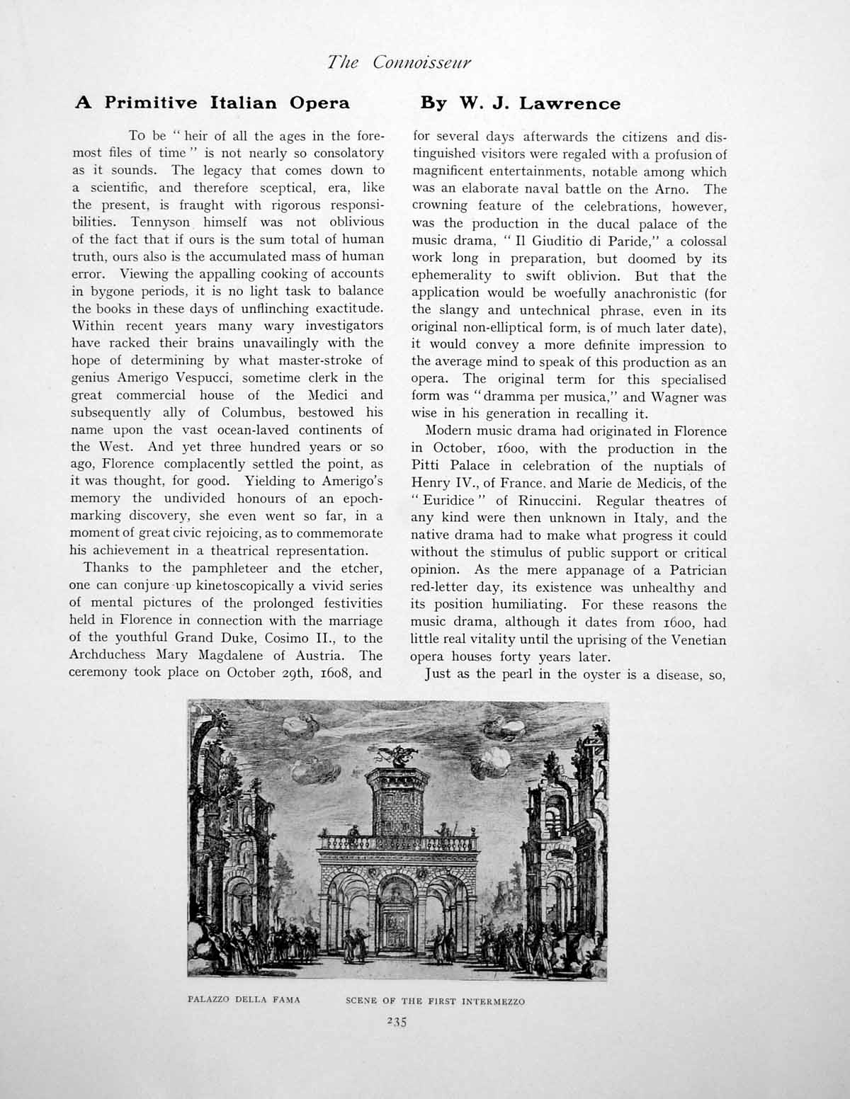 Antique Old Print A Primitive Italian Opera Palazzo Della FamaPages 1906