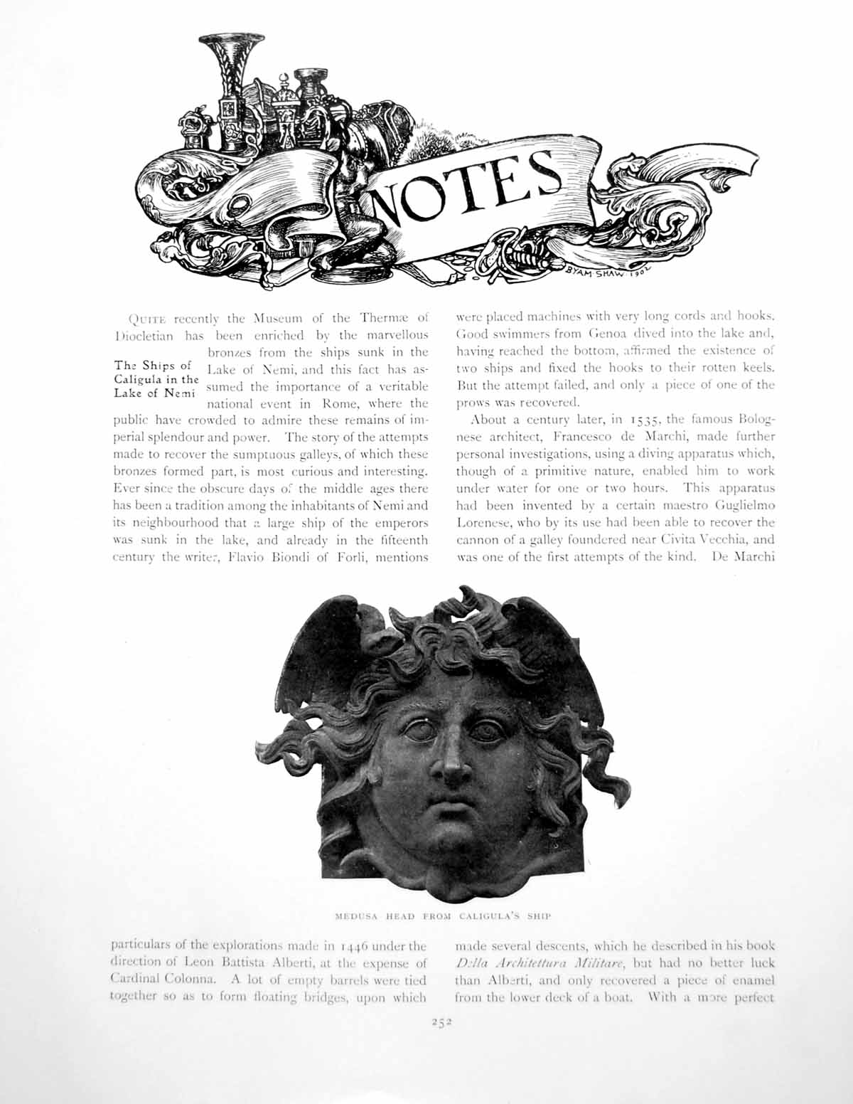 Antique Print Notes Medusa Head From Caligula'S Ship Beam HeadPages 1906