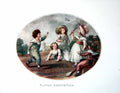 Old Antique Print Children Playing Shuttle-Cock Big Collars Church 1906 20th