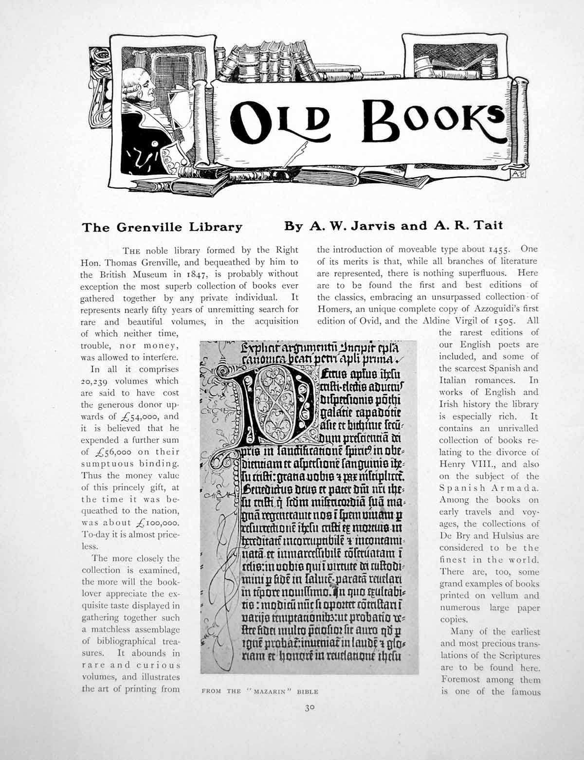 Antique Old Print Books The Grenville Library From Mazarin BiblePages 1906