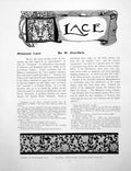 Original Old Antique Print Milanese Lace Border Pillow-Made PanelPages 1906