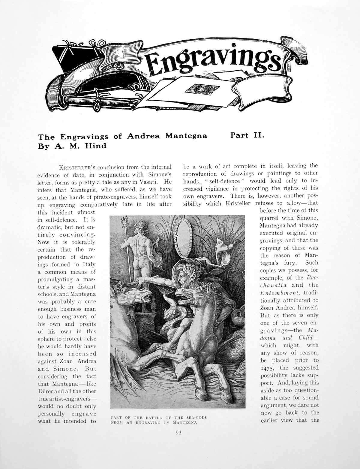 Antique Old Print The Engravings Anrea Mantegna Battle Sea GodsPages 1906
