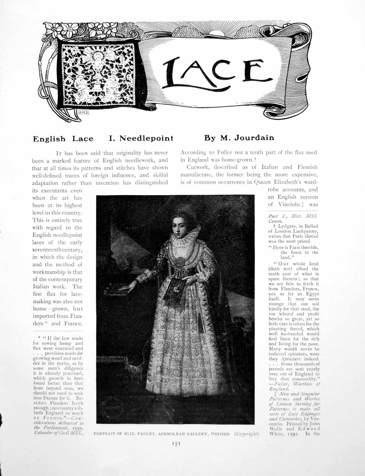 Antique Old Print English Lace I. Needlepoint Portrait E PauletPages 1906