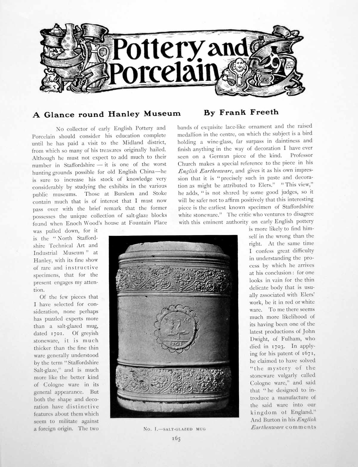 Antique Old Print A Glance Around Hanley Museum Salt-Glazed MugPages 1906