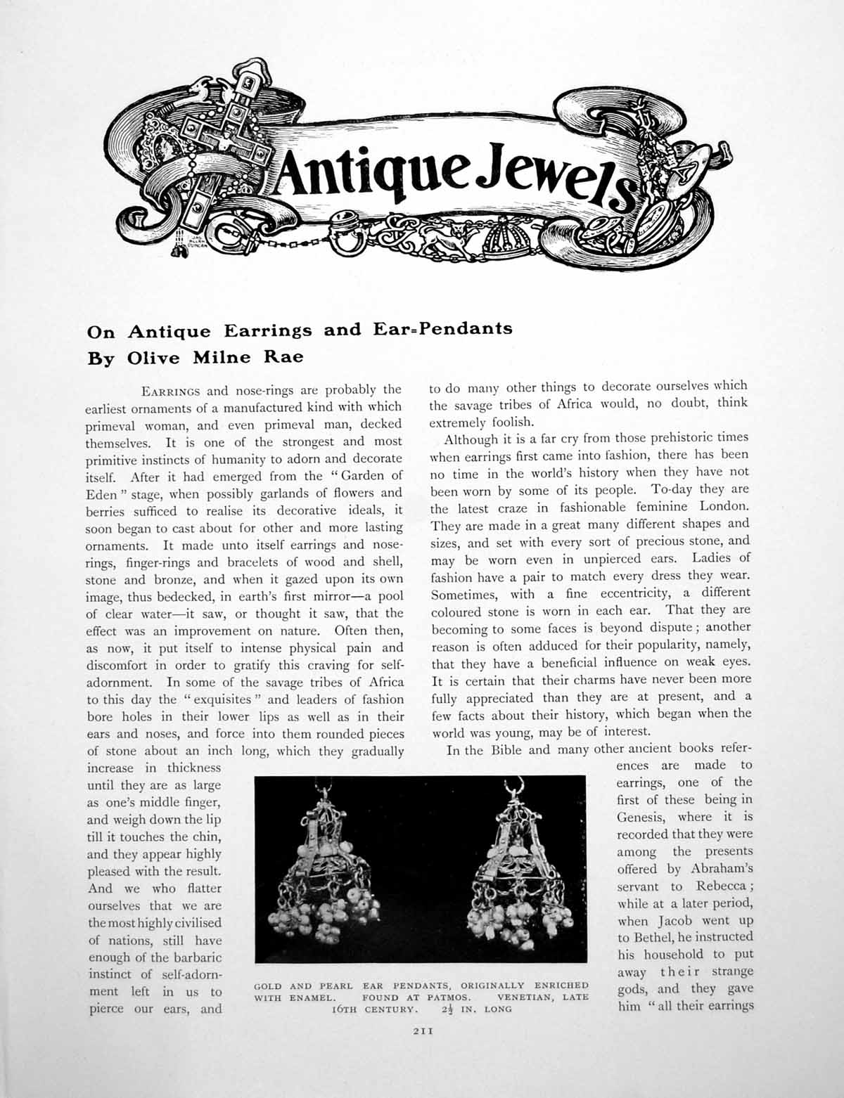 Original Old Antique Print On Earrings And Ear-Pendants GPearlPages 1906