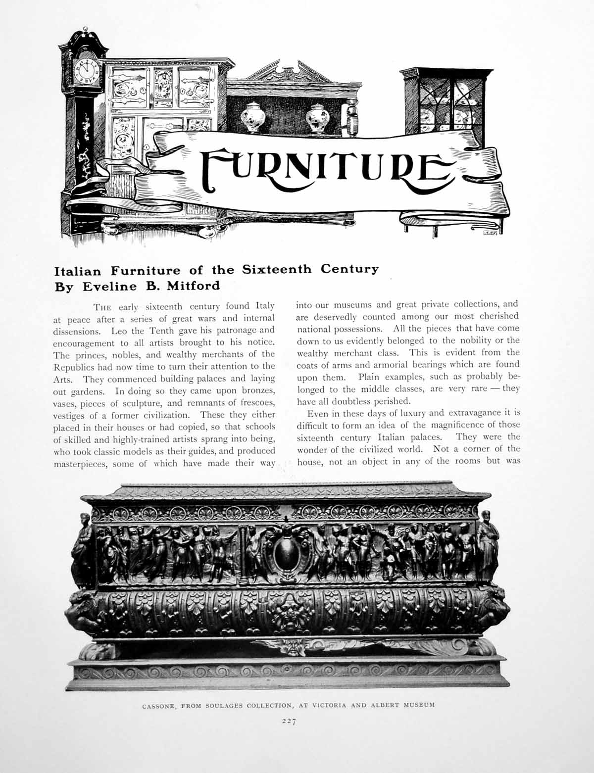 Original Old Antique Print Italian Furniture The Sixteenth CenturyPages 1906