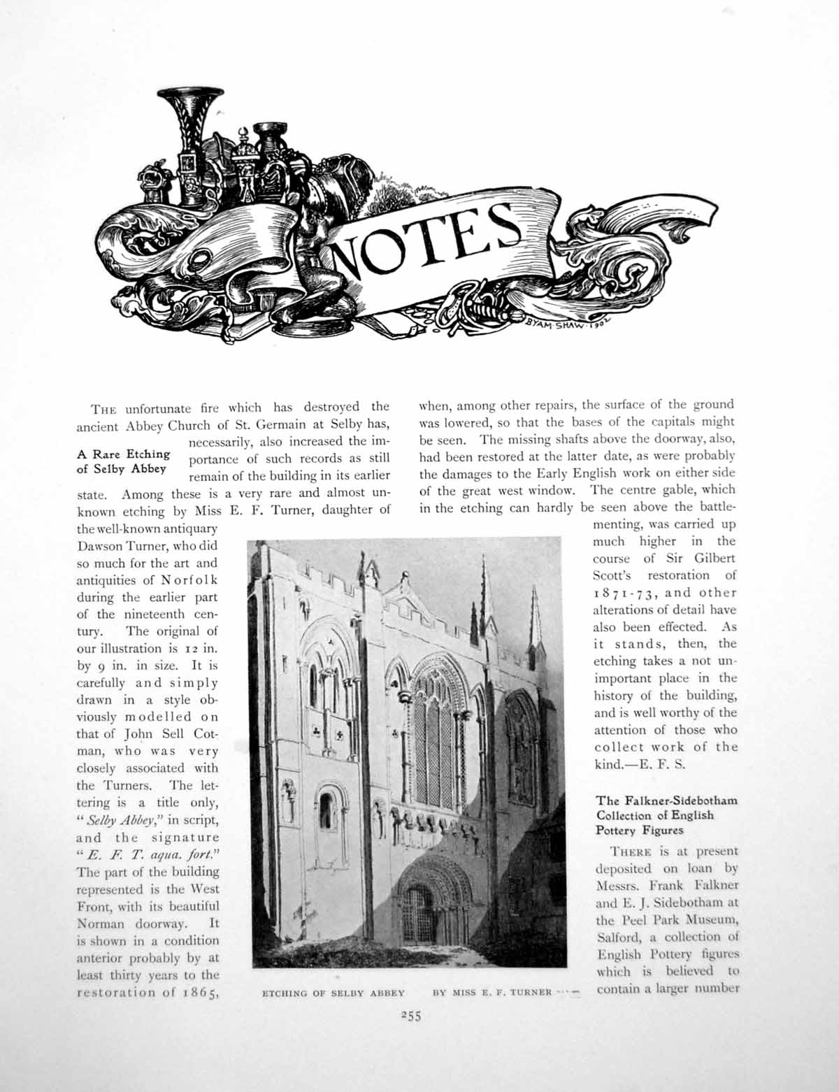 Antique Print Notes Rare Etching Selby Abbey Agate Ware TablePages 1906