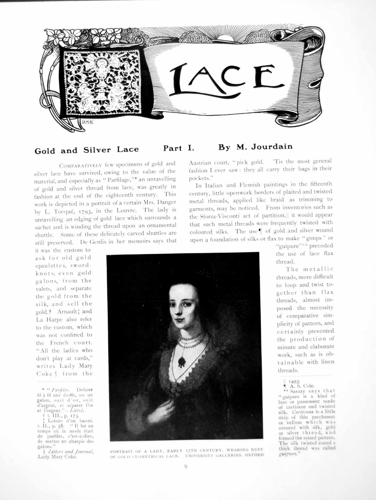 Old Antique Print GAnd Silver Lace Part I Portrait Lady RuffPages 1907