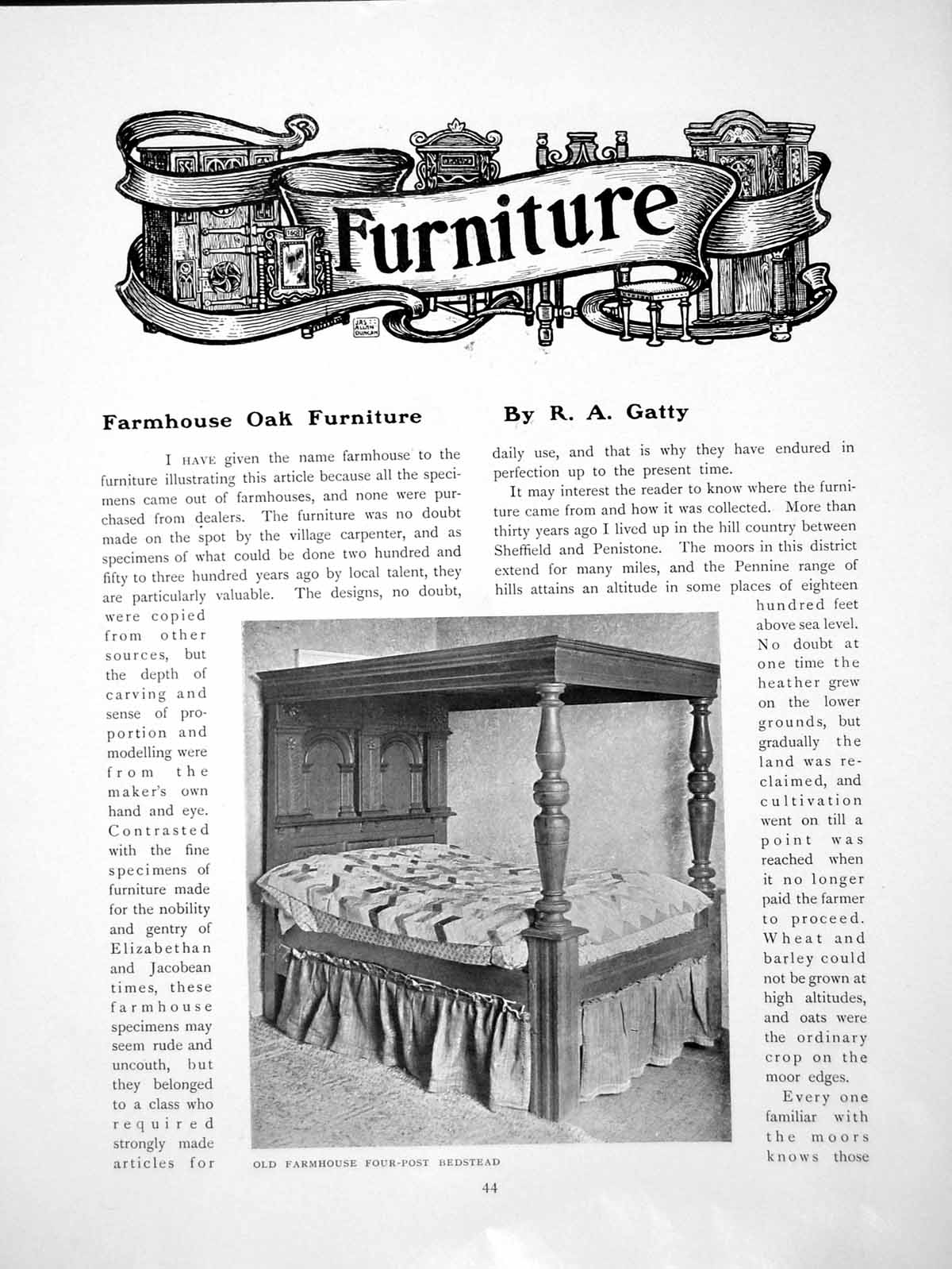 Antique Old Print Farmhouse Oak Furniture Four-Poster BedsteadPages 1907