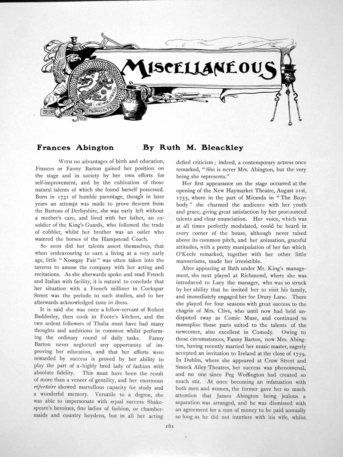 Old Antique Print Frances Abington As Comic Muse By WatsonPages 1907