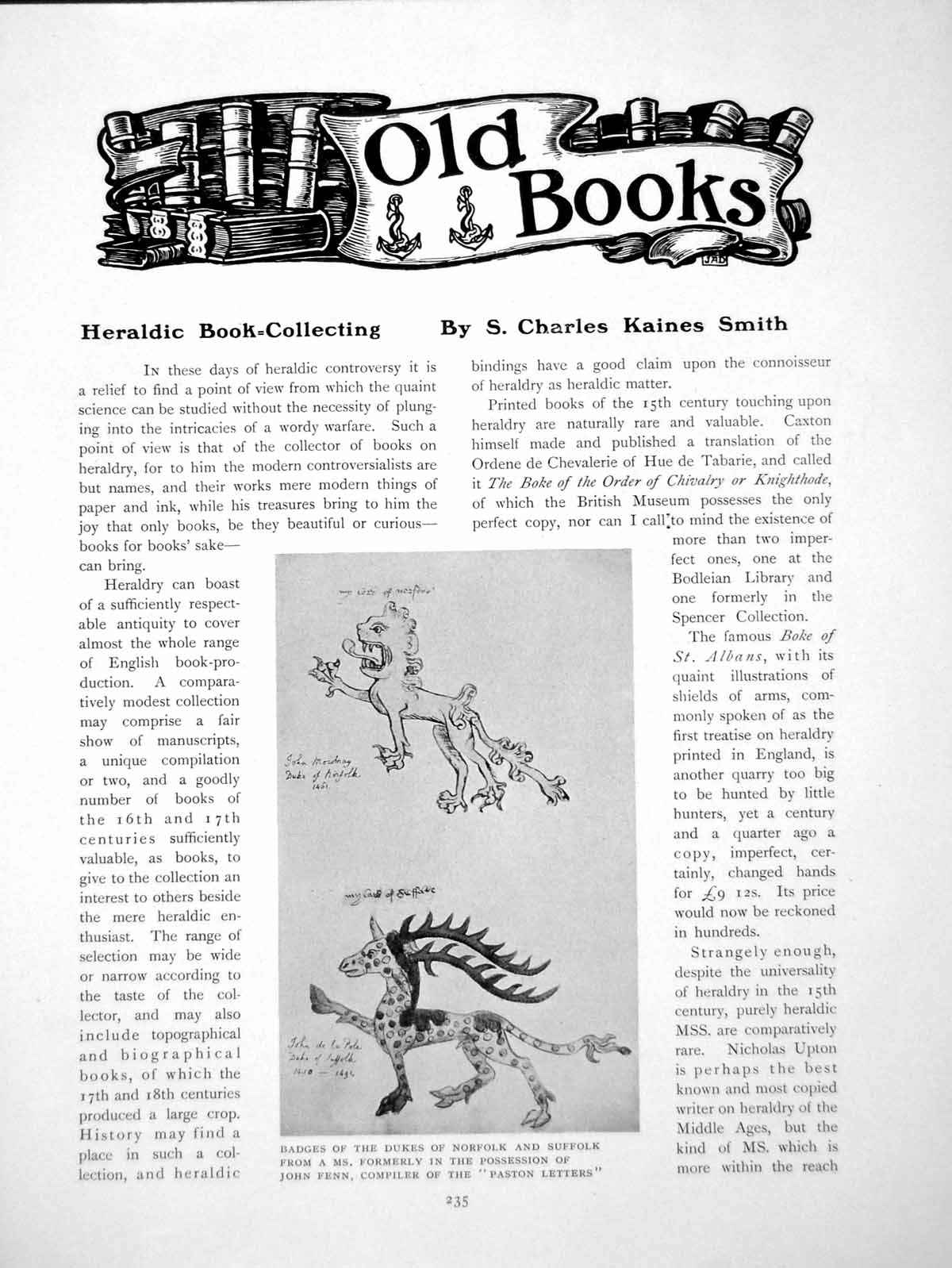 Antique Old Print Heraldic Book-Collecting Badges Dukes NorfolkPages 1907