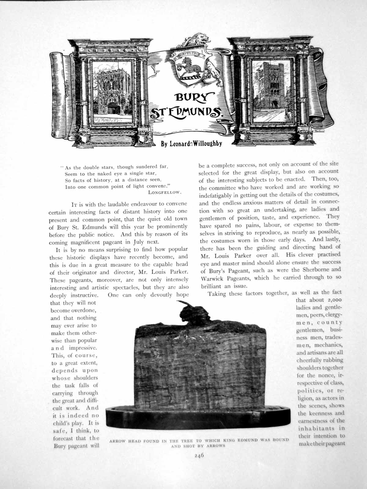 Antique Old Print Bury St Edmunds Arrow Head Tree Charter BridgePages 1907