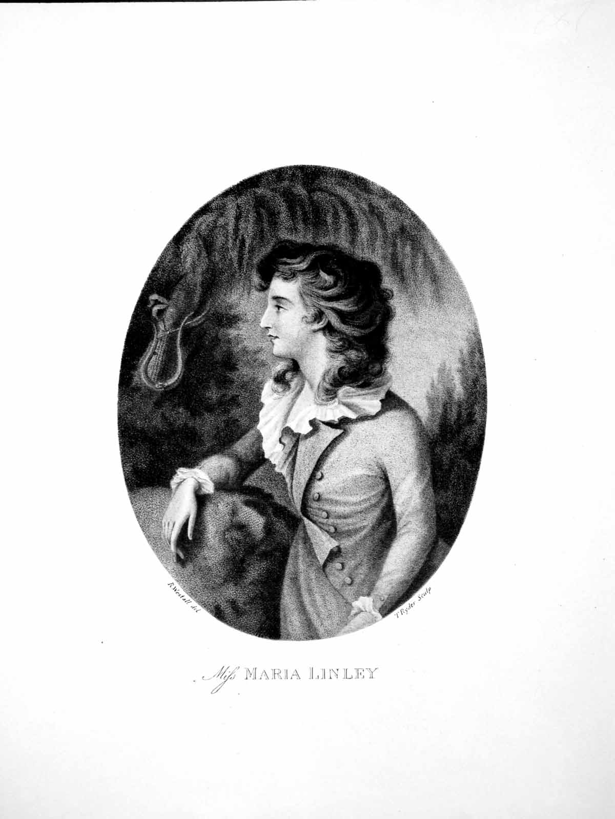 Original Old Antique Print Miss Maria Linley Oval Portrait Young Woman 1907