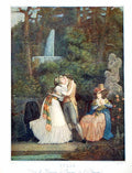 Antique Old Print Julie Ladies Garden Young Gentleman Kissing Fountain 1907