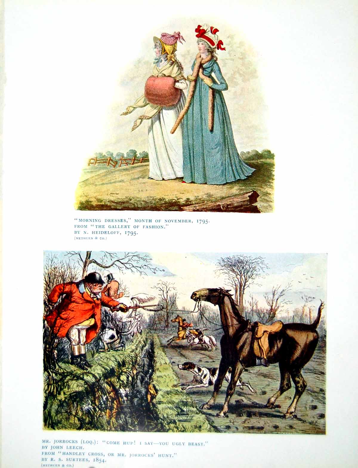 Original Old Antique Print Morning Dresses 1795 John Leech Horse Refusing 1907