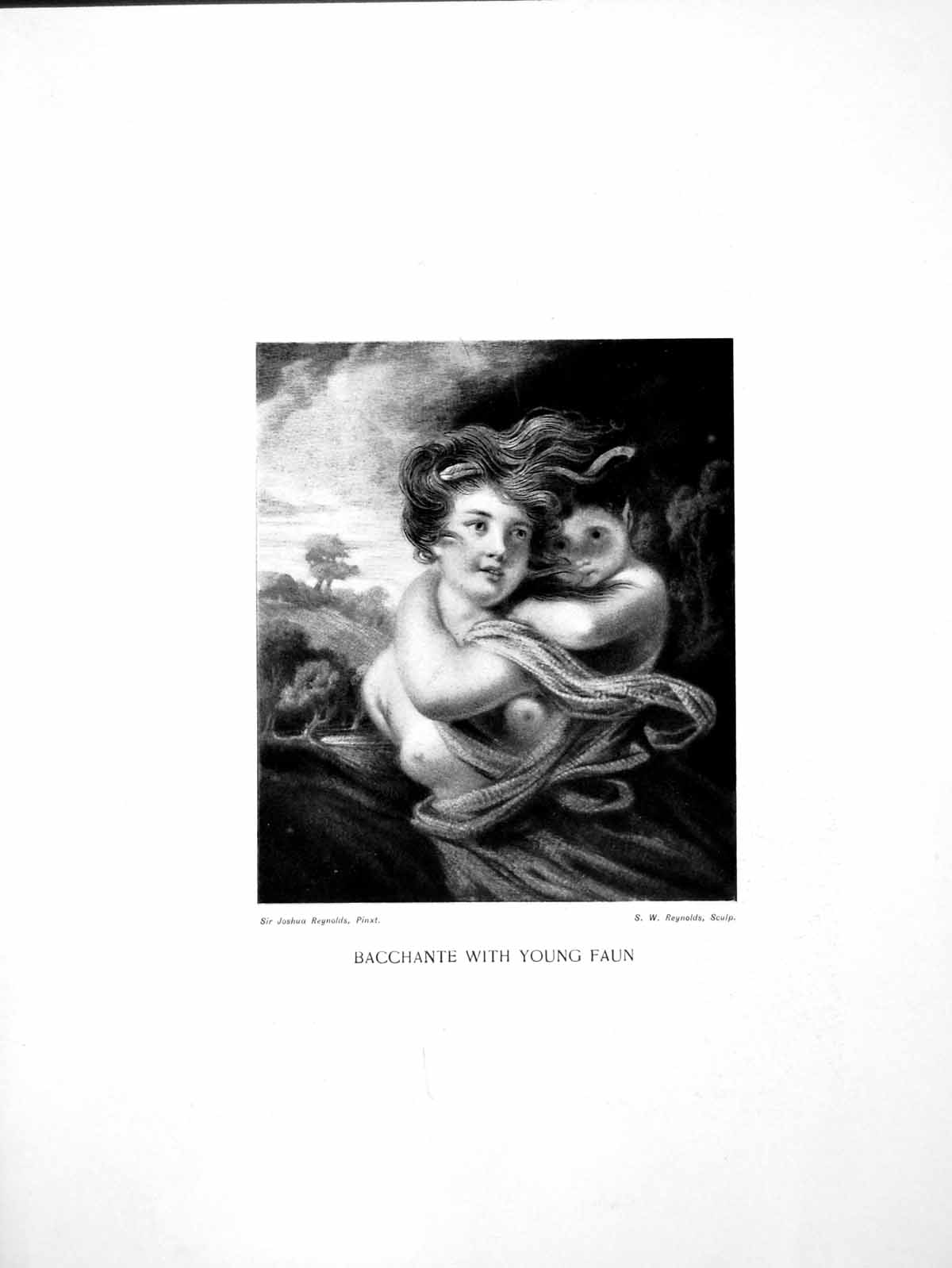 Original Old Antique Print Bacchante With Young Faun Sir Joshua Reyns 1907 20th