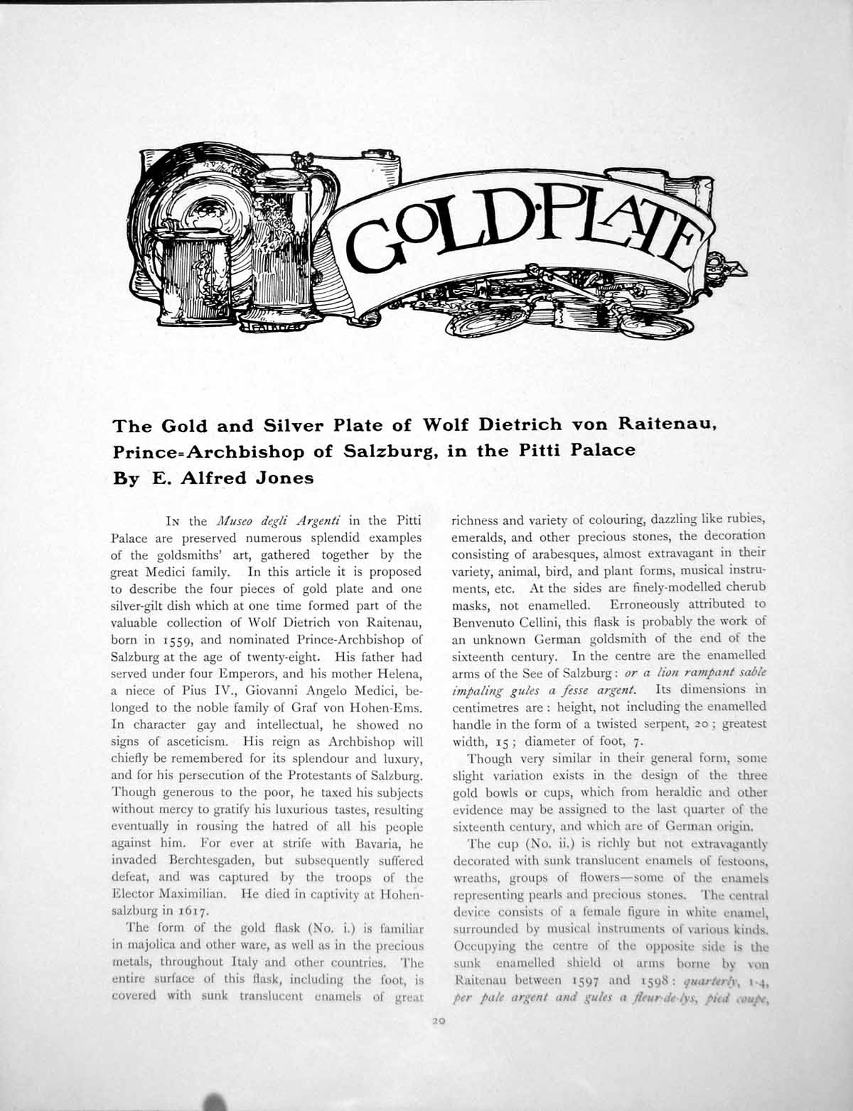 Old Antique Print GSilver Plate Wd Von Raitenau Pitti PalacePages 1907