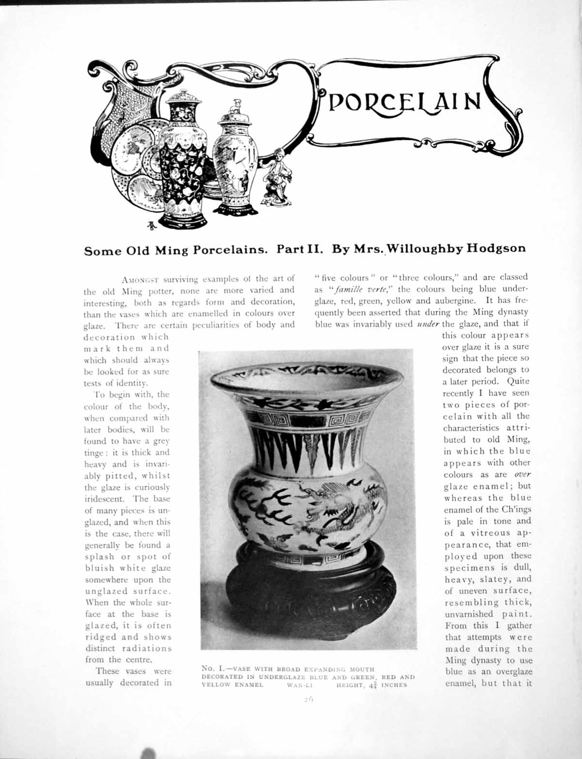 Antique Old Print Some Ming Porcelains Part Ii Vase Small ScreenPages 1907