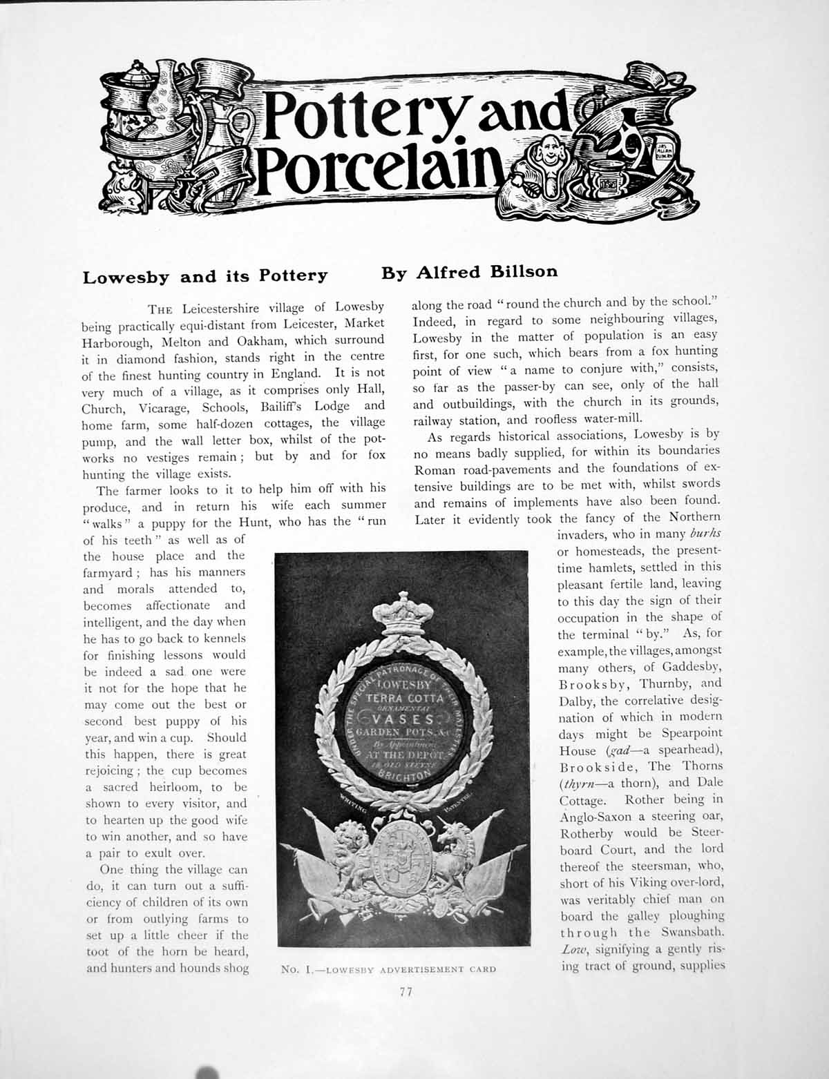 Old Antique Print Lowesby And Its Pottery Advertisement CardPages 1907