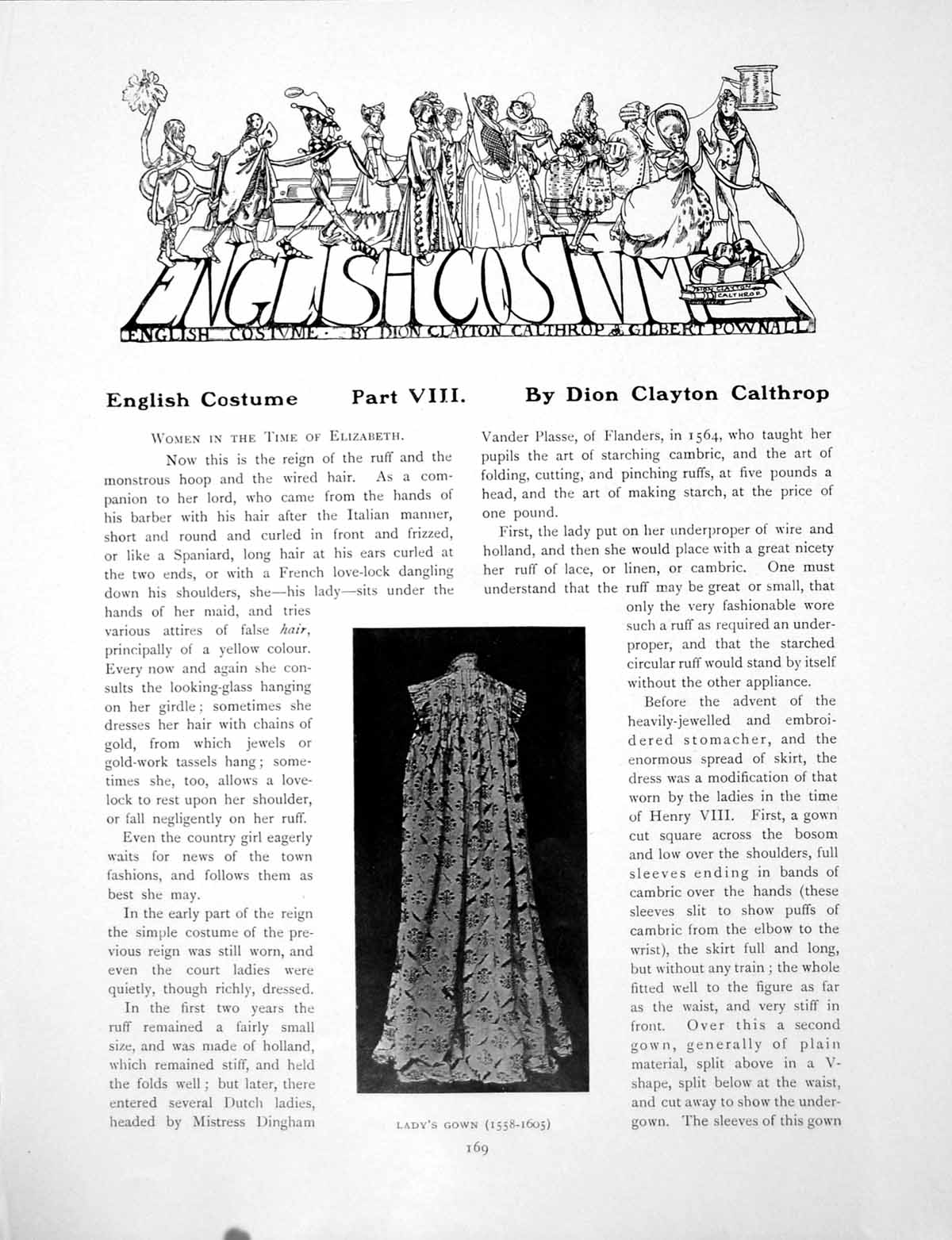 Old Print English Costume Part Viii Women In Time ElizabethPages 1907