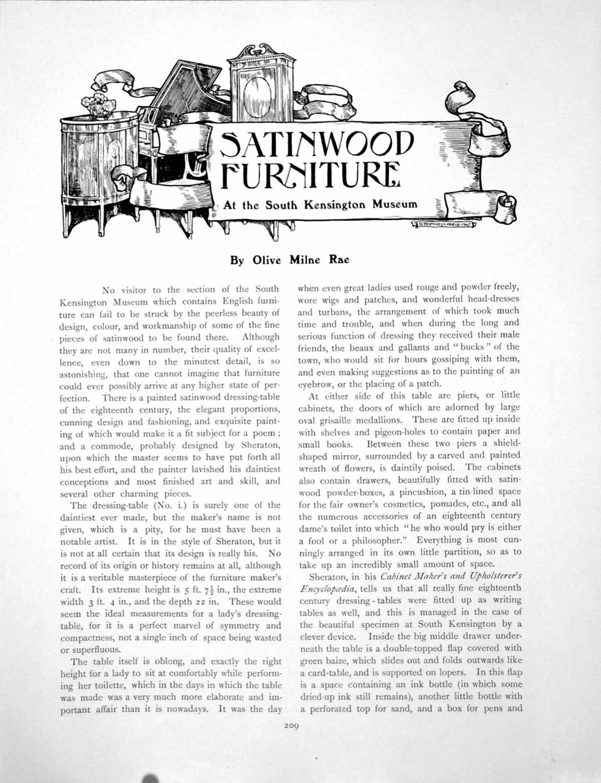 Antique Old Print Satinwood Furniture South Kensington MuseumPages 1907