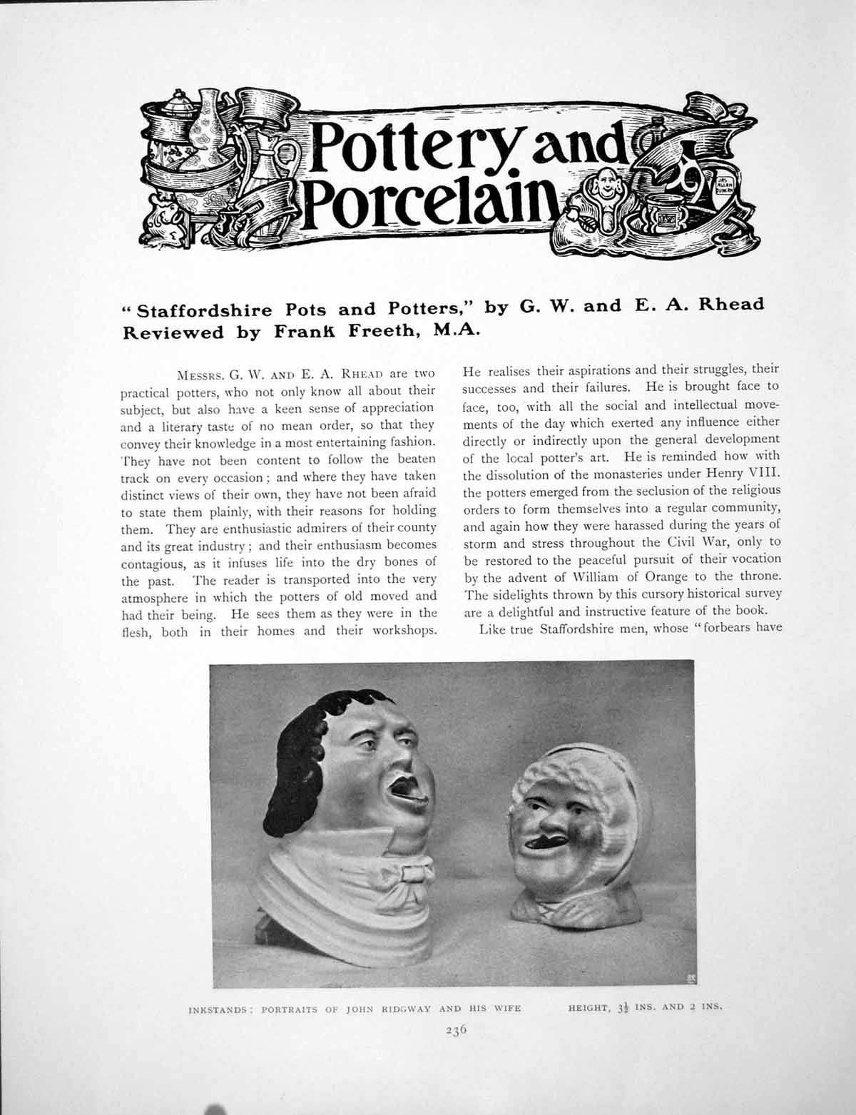 Old Antique Print Staffordshire Pots And Potters InkstandsPages 1907