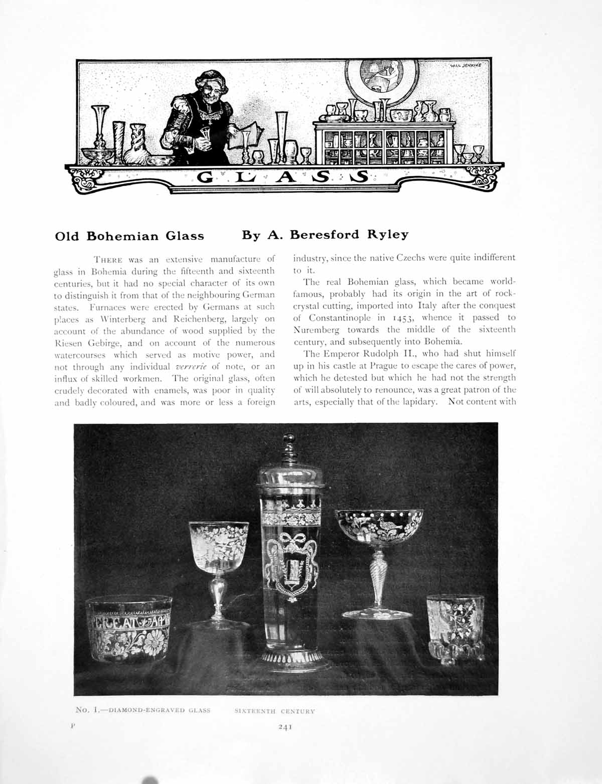 Original Old Antique Print Bohemian Glass Diamond Engraved C16ThPages 1907
