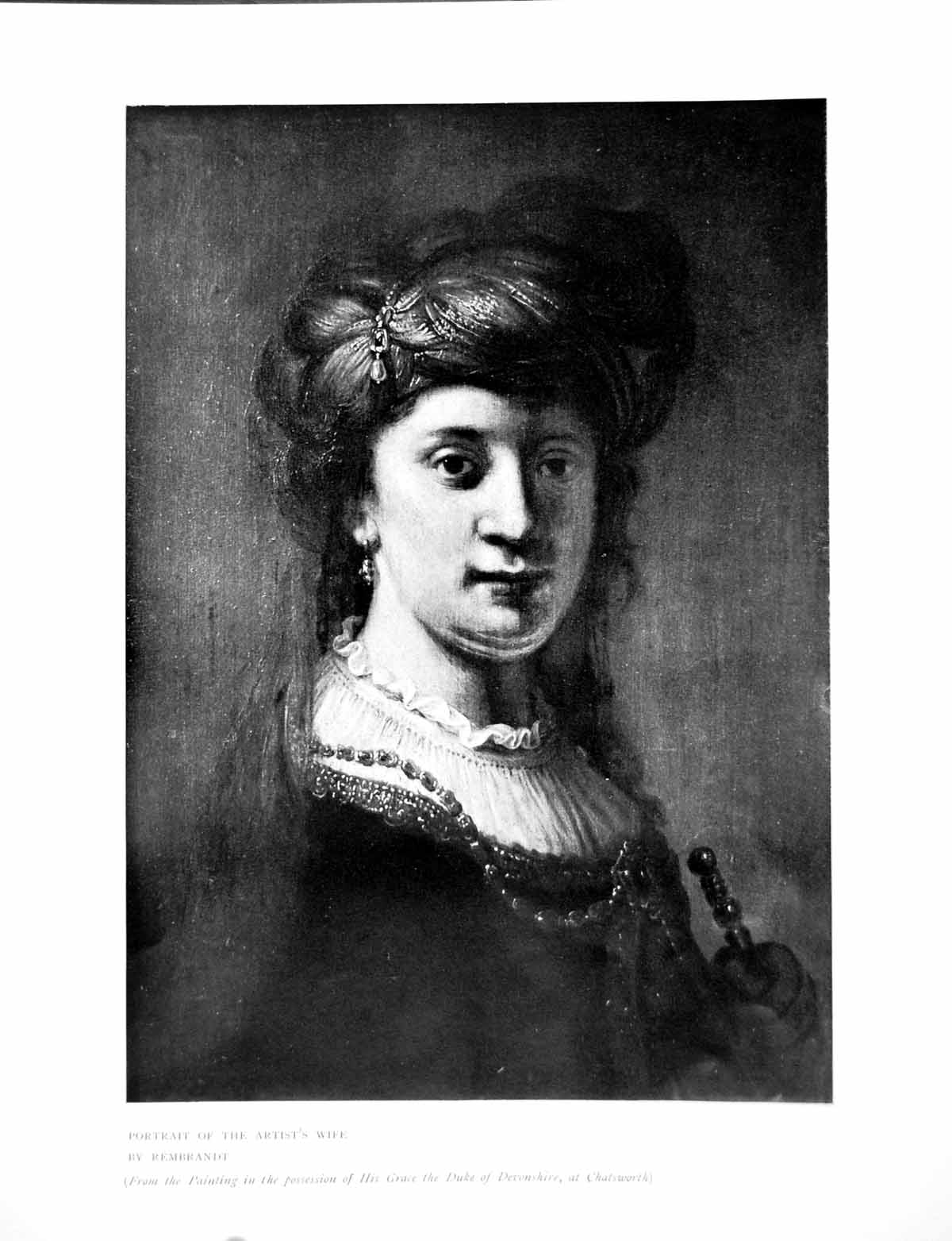 Original Old Antique Print Portrait The Artist'S Wife By Rembrandt 1907 20th