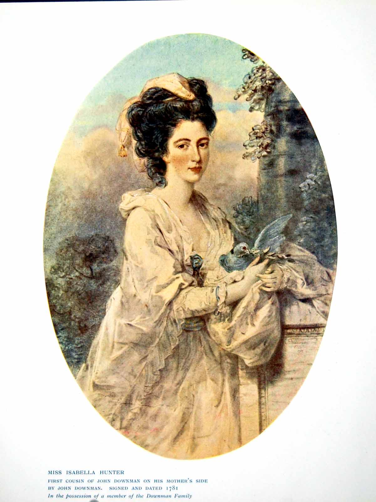 Antique Old Print Miss Isabella Hunter By John Downman With Bird In Hand 1907