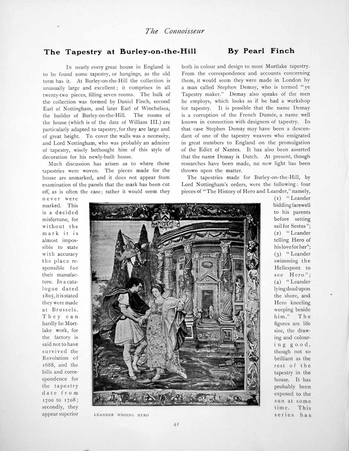 Old Antique Print The Tapestry At Burley-On-The-Hill LeanderPages 1907