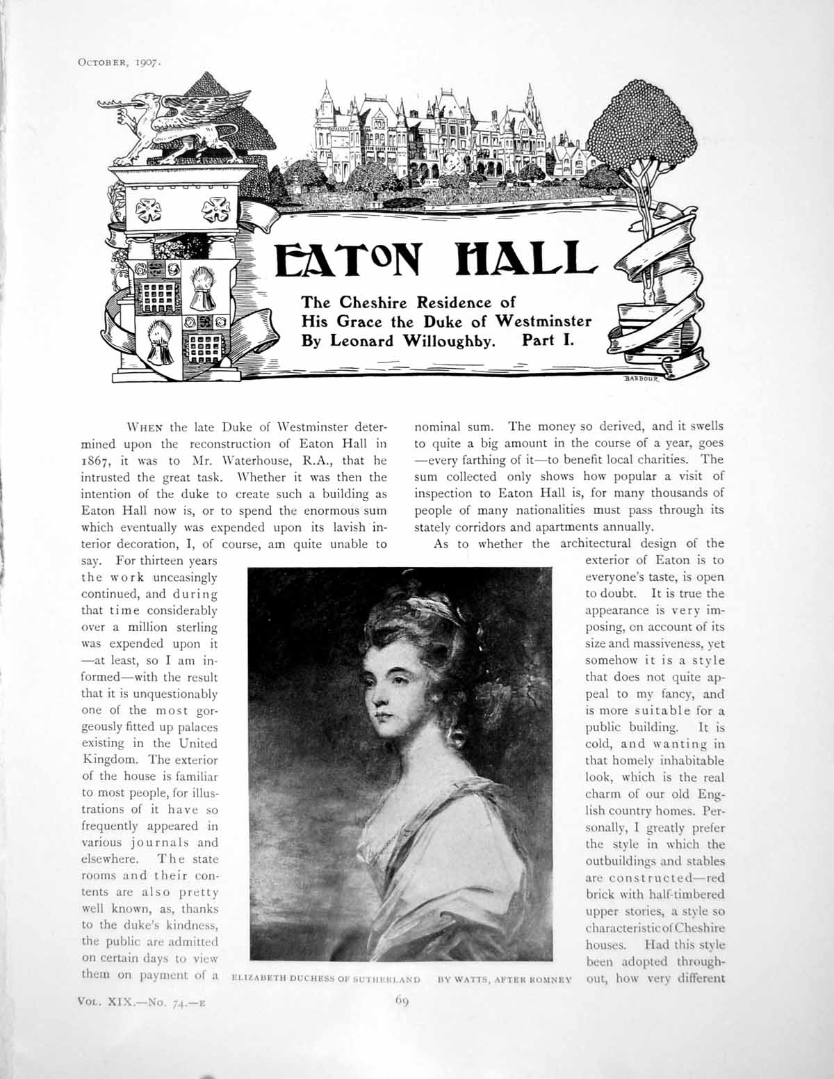 Antique Print Eaton Hall Cheshire Residence Duke Westminster IPages 1907