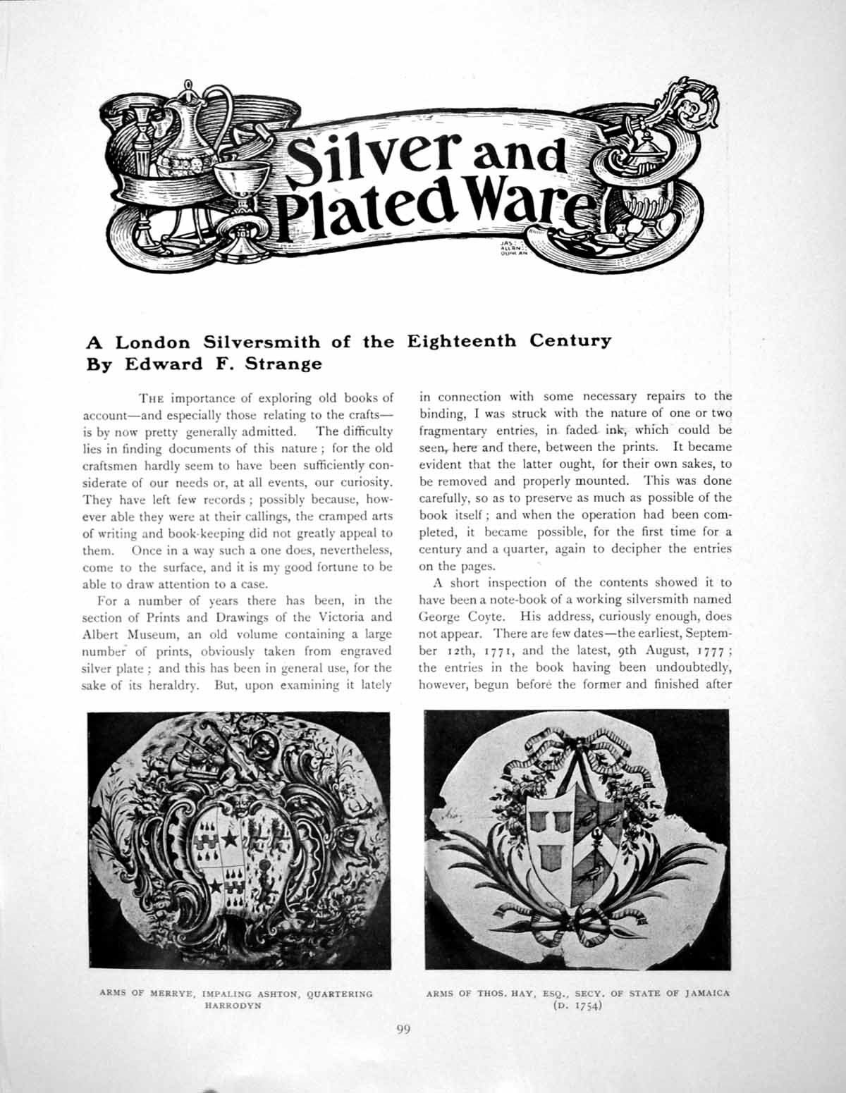 Antique Old Print A London Silversmith The Eighteenth CenturyPages 1907
