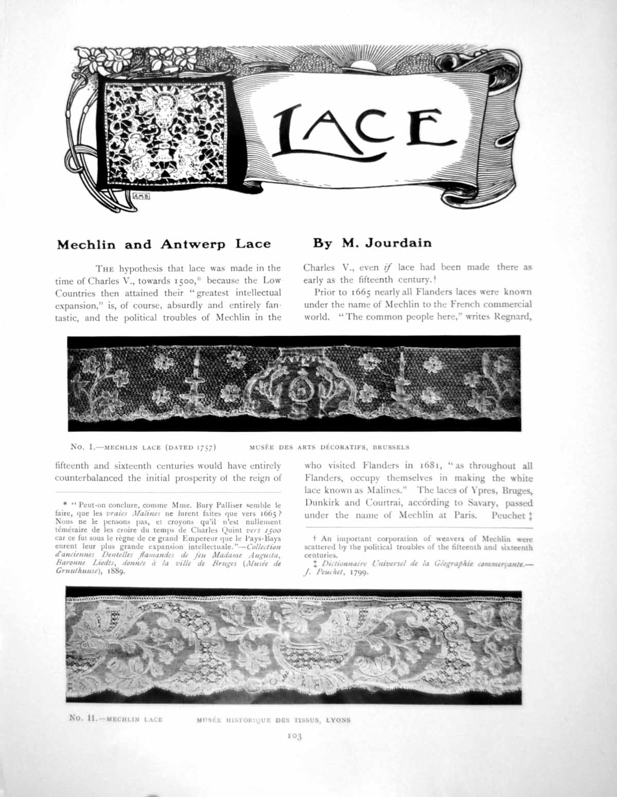 Old Antique Print Mechlin And Antwerp Lace Showing FillingPages 1907