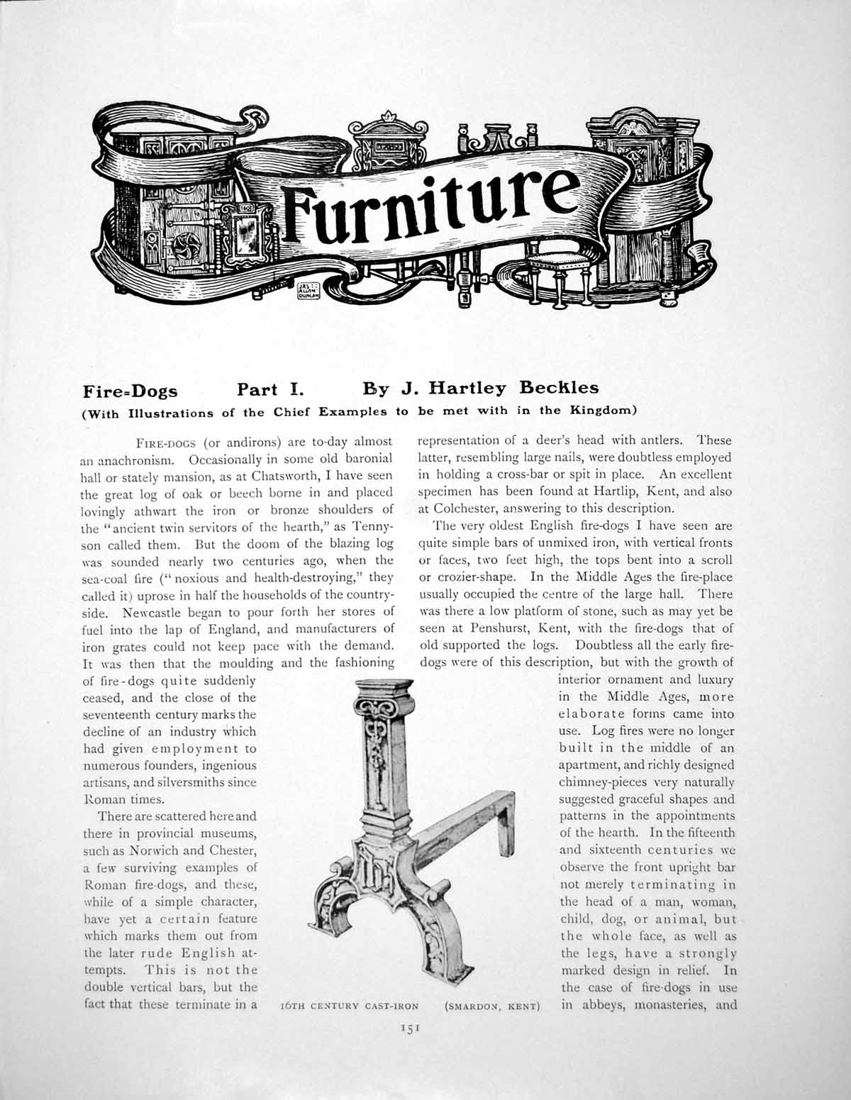 Antique Old Print Fire-Dogs Part I C16Th Cast Iron Enamel SilverPages 1907