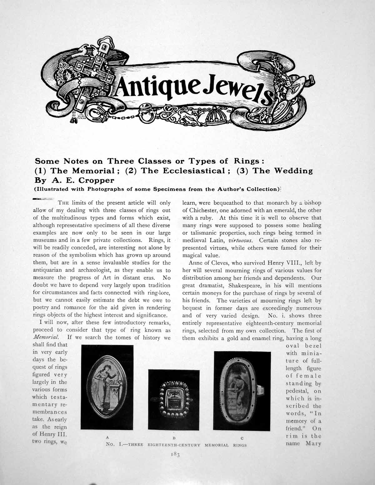 Antique Old PrintTypes Rings Memorial Ecclesiastical WeddingPages 1907