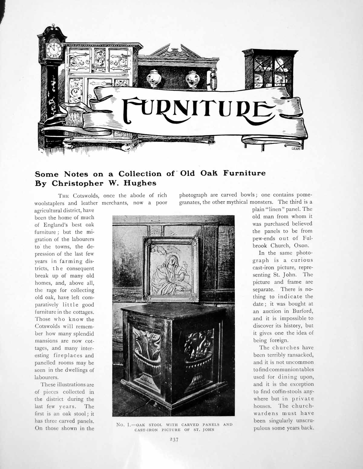 Original Old Antique Print Some Notes On A Collection Oak FurniturePage 1907