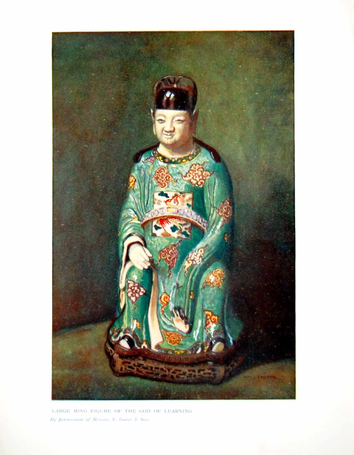 Original Old Antique Print Large Ming Figure The God Learning 1907 20th Century